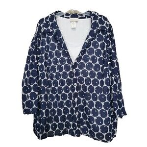 Alfred Dunner Woman Cotton Polka Dot Button-Up Top with Attached Shell Size 3X